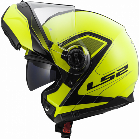 Снегоходный шлем модуляр с двойным стеклом LS2 Strobe Snow Civik hi-vis yellow black